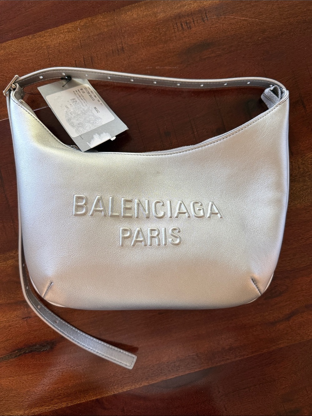 NWT Balenciaga Silver Embossed Leather Shoulder Bag. Limited time only!
